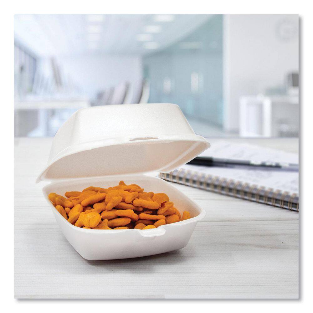 5.38 in. x 5.5 in. x 2.88 in. White Foam Hinged Lid Containers (500-Carton) - Hercitys