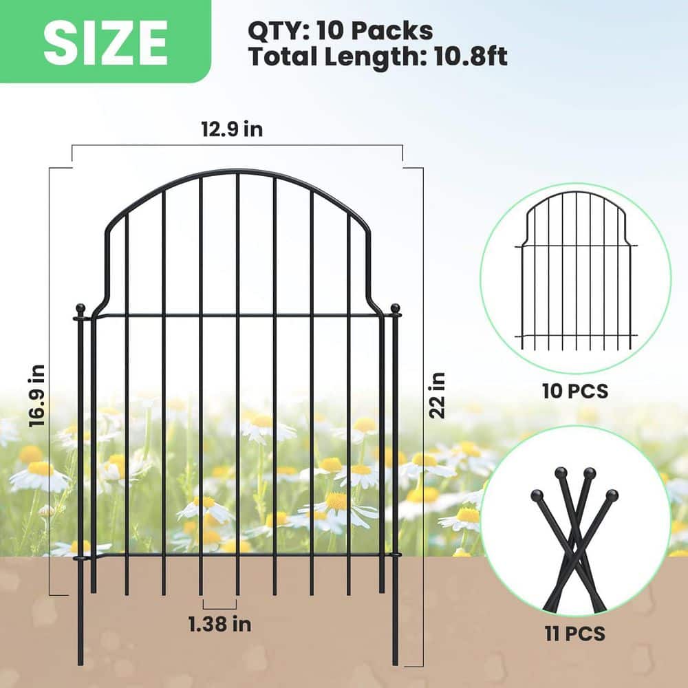 10Pcs 22 in. Metal Decorative Garden Fence Rustproof Animal Barrier Outdoor Yard Flower Bed Edging Panel for Dig Defence - Hercitys