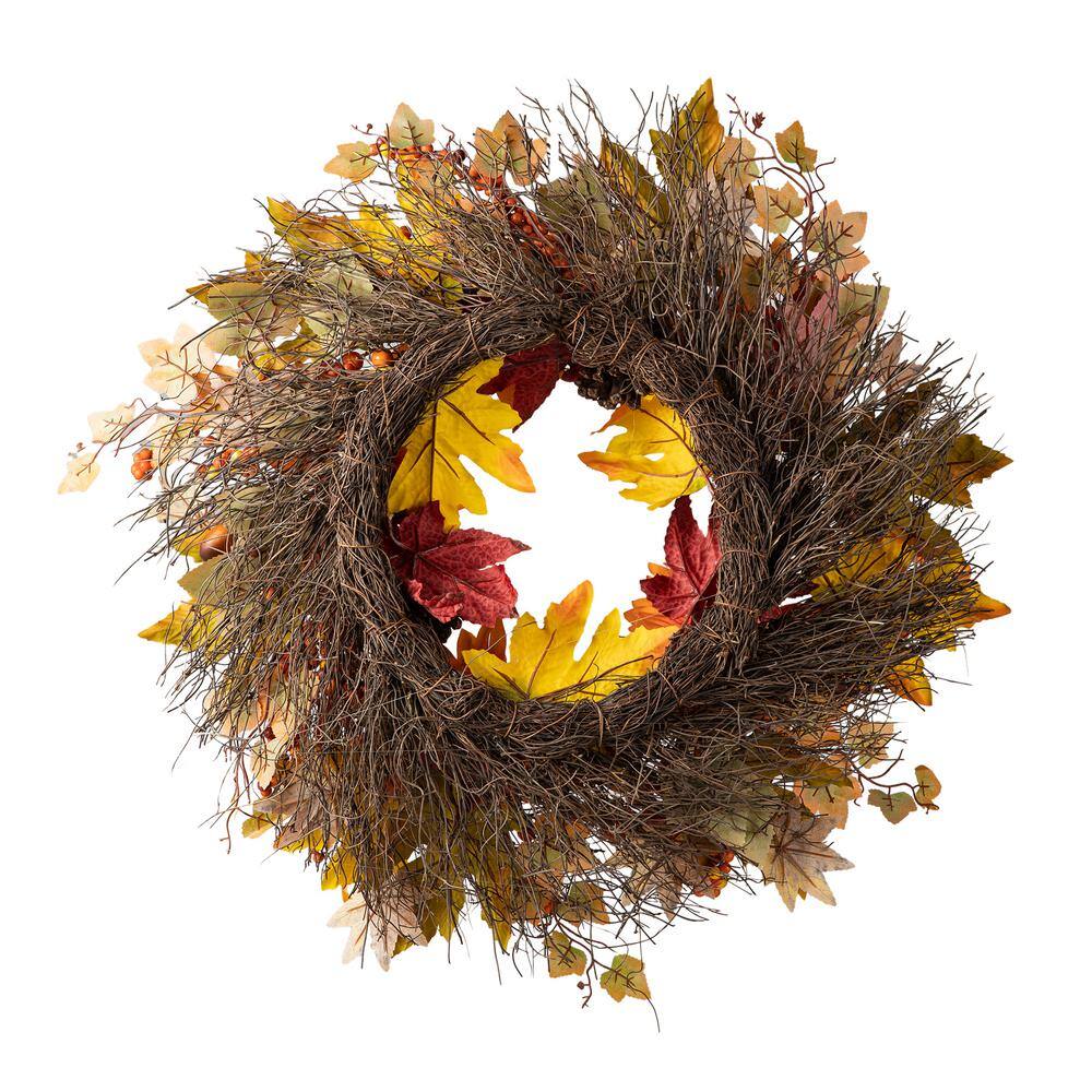 24 in. D Unlit Fall Sunflower, Maple Leaf and Berry Wreath - Hercitys