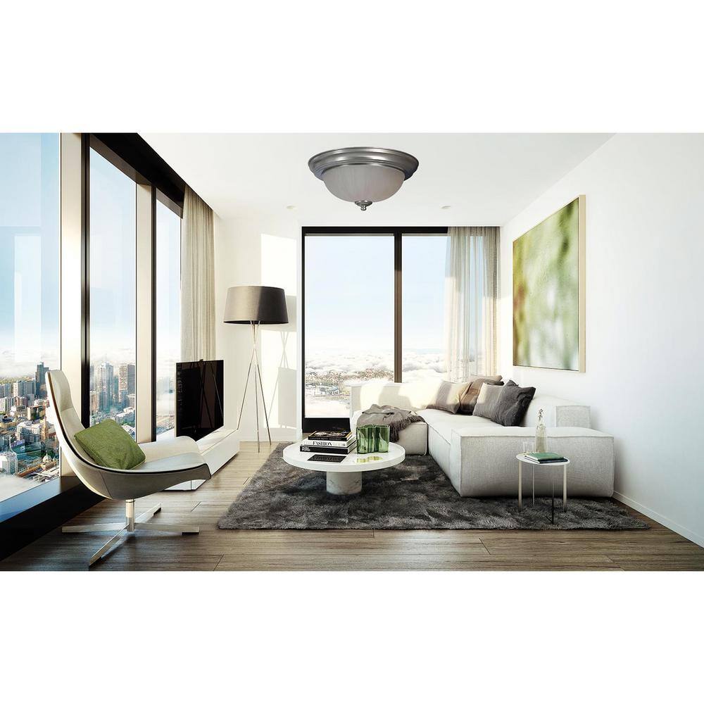 11 in. Brushed Nickel Flush Mount Fixture Frosted Glass Shade (4-Pack) - Hercitys