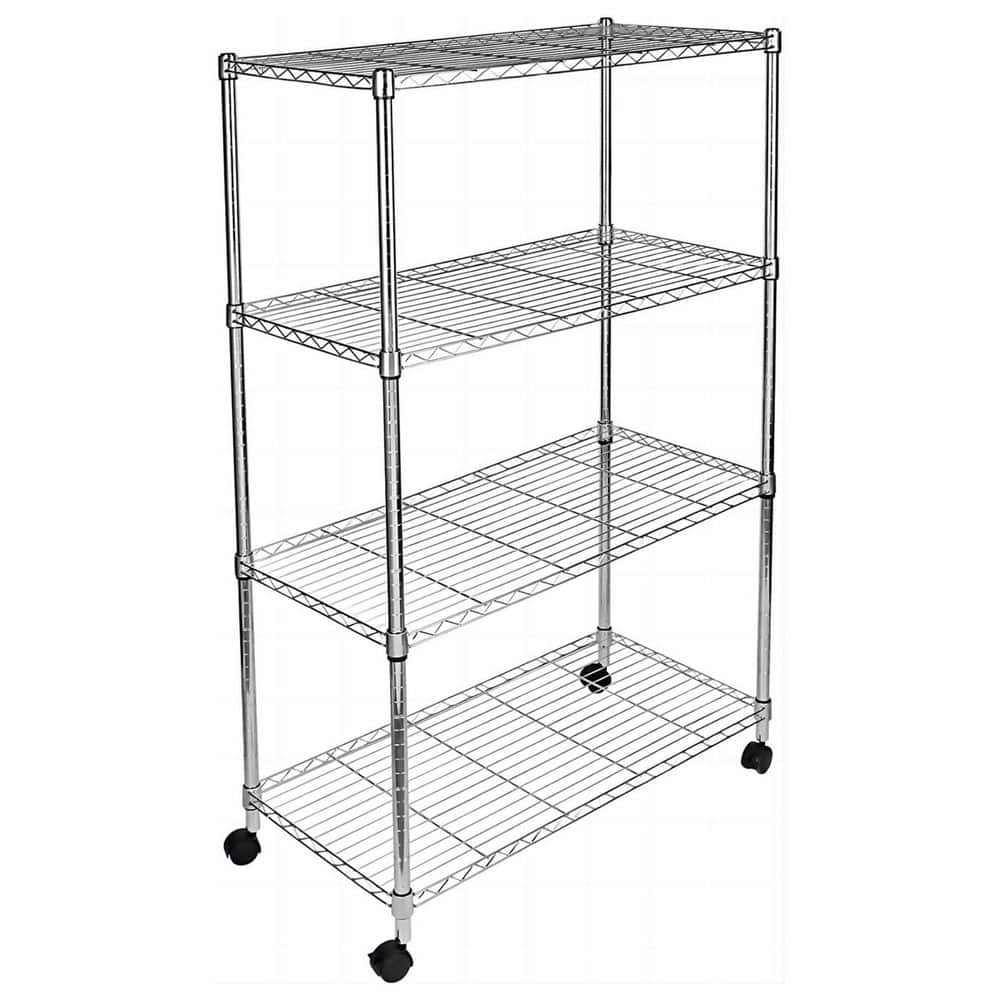 4-Tier Heavy Duty Storage Shelving Unit with Height Adjustable, Steel Kitchen Pantry for Garage in Chrome - Hercitys