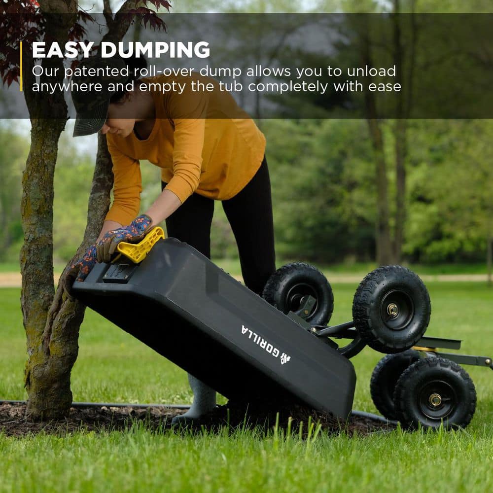4 cu. ft. Patented Poly Dumping Garden Cart, 600 lbs. Capacity, 35 in. x 22 in. x 8 in. Bed, 10 in. Pneumatic Tires - Hercitys