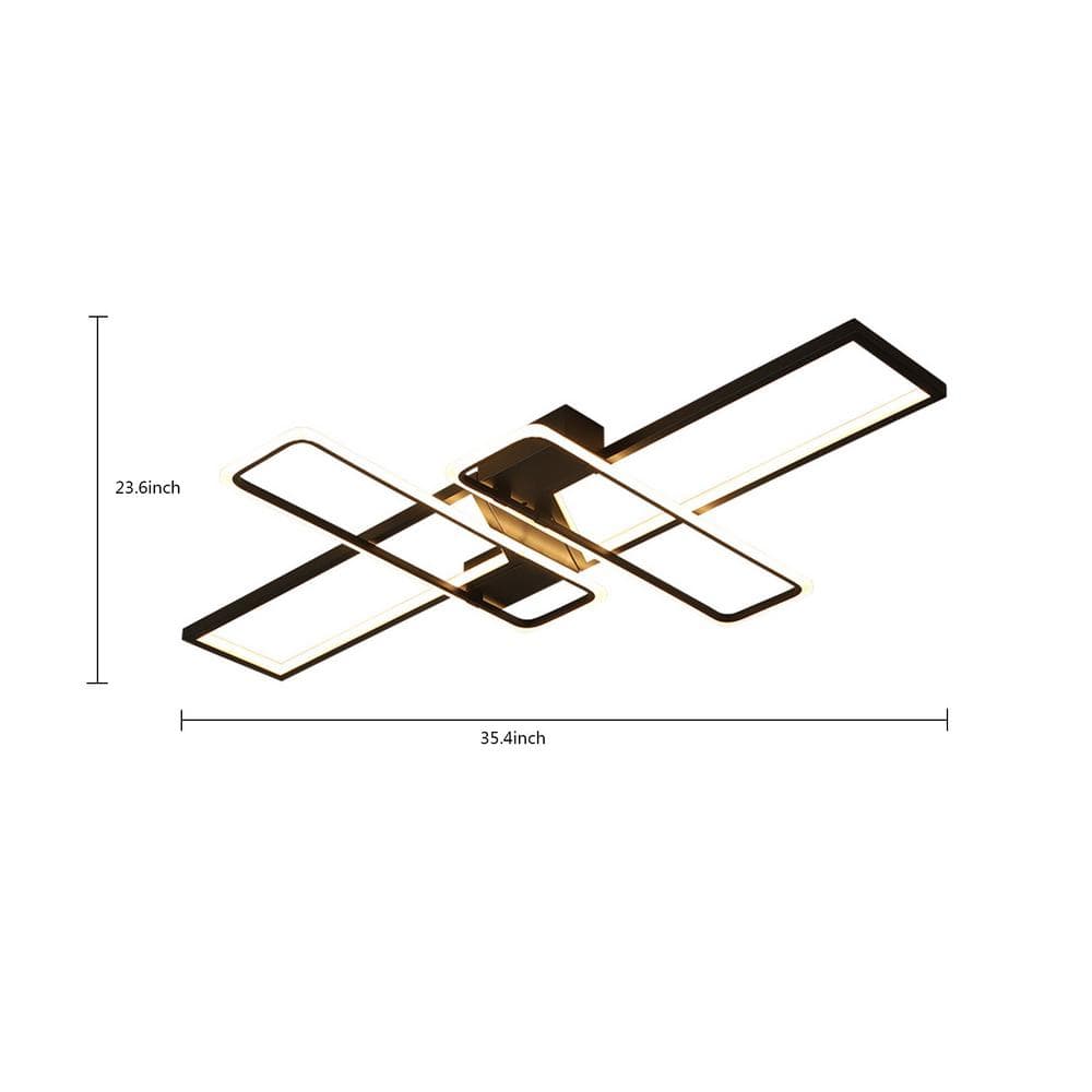 35.4 in. 1-Light Black Modern Geometric Dimmable Selectable LED Semi-Flush Mount Ceiling Light with Remote - Hercitys