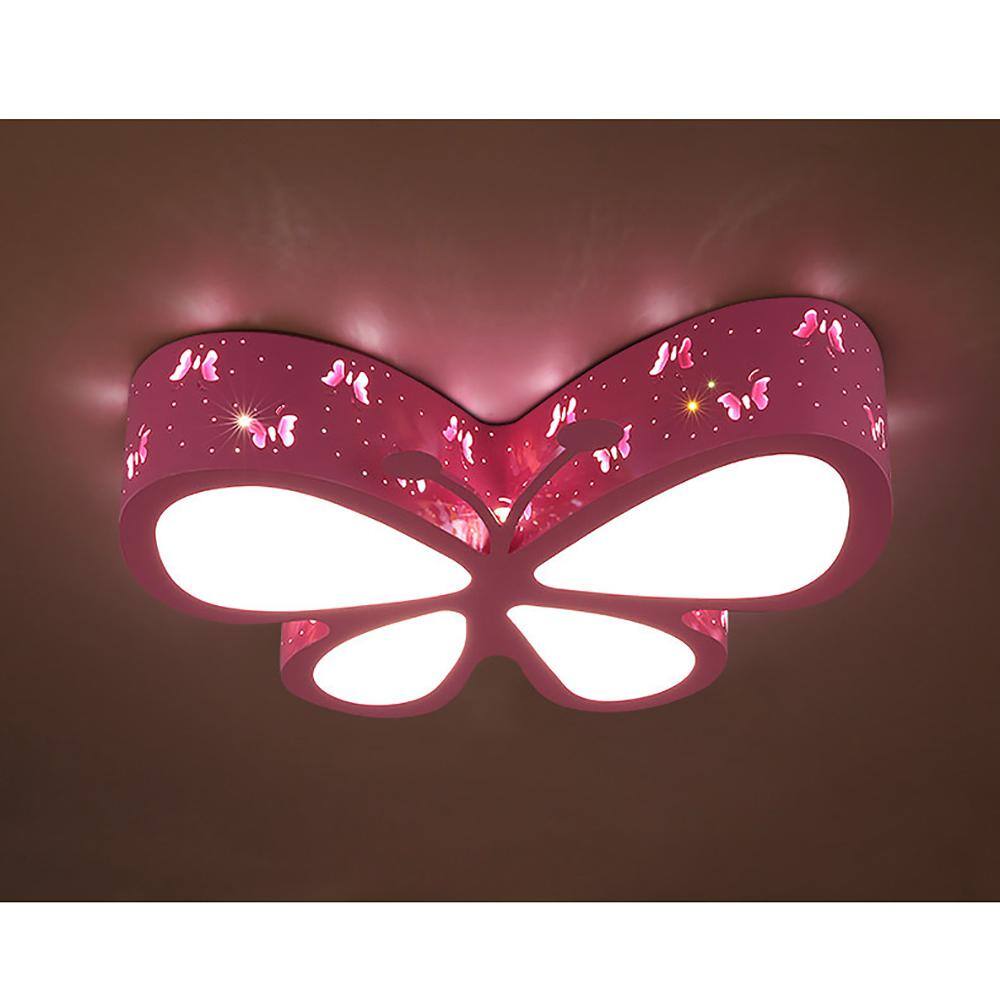 19.7 in. Pink Creative Butterfly Lighting Flush Mount Ceiling Light with Acrylic Shade and Integrated LED Light Included - Hercitys