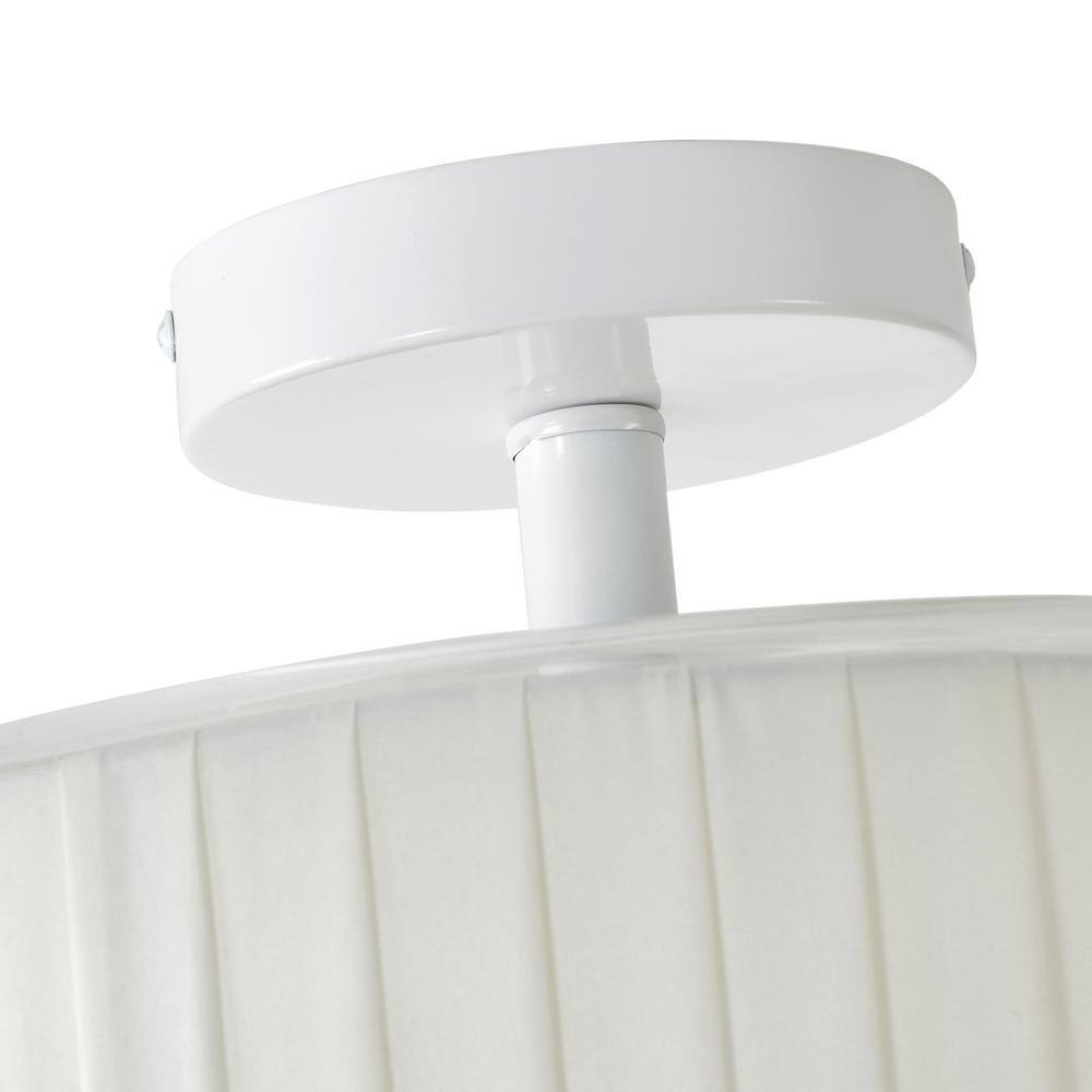 14.96 in. 3-Light White Semi Flush Mount Drum Light Modern Close to Ceiling Lamps with Double Fabric and Glass Shade - Hercitys