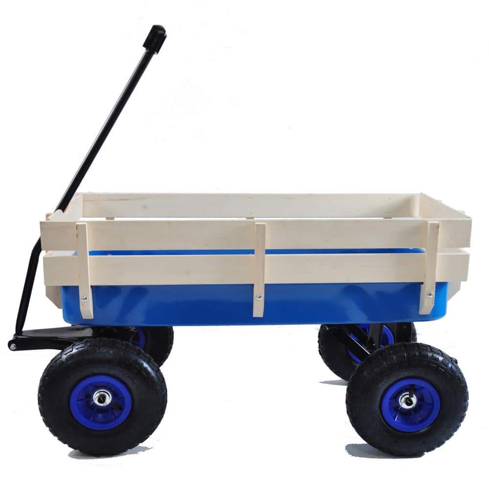 3 cu.ft. Steel Cargo Wagon with Removable Side Children Kids’ Pull-Along Wagons Garden Cart Blue - Hercitys