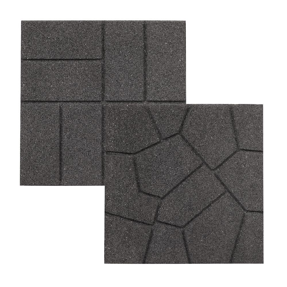 16 in. x 16 in. x 3/4 in. Gray Dual-Sided Rubber Paver (9-Pack) - Hercitys