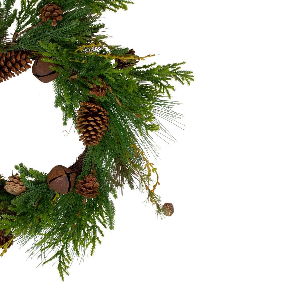 30 in. Unlit Rustic Green and Brown Artificial Christmas Pinecone Wreath - Hercitys