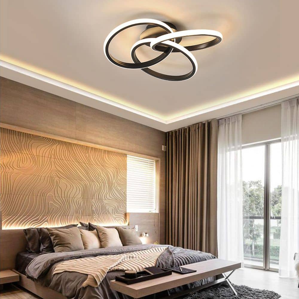 20.5 in. 1-Light Black Selectable LED Flush Mount Ceiling Light Modern Creative Design Ring with Remote Control - Hercitys