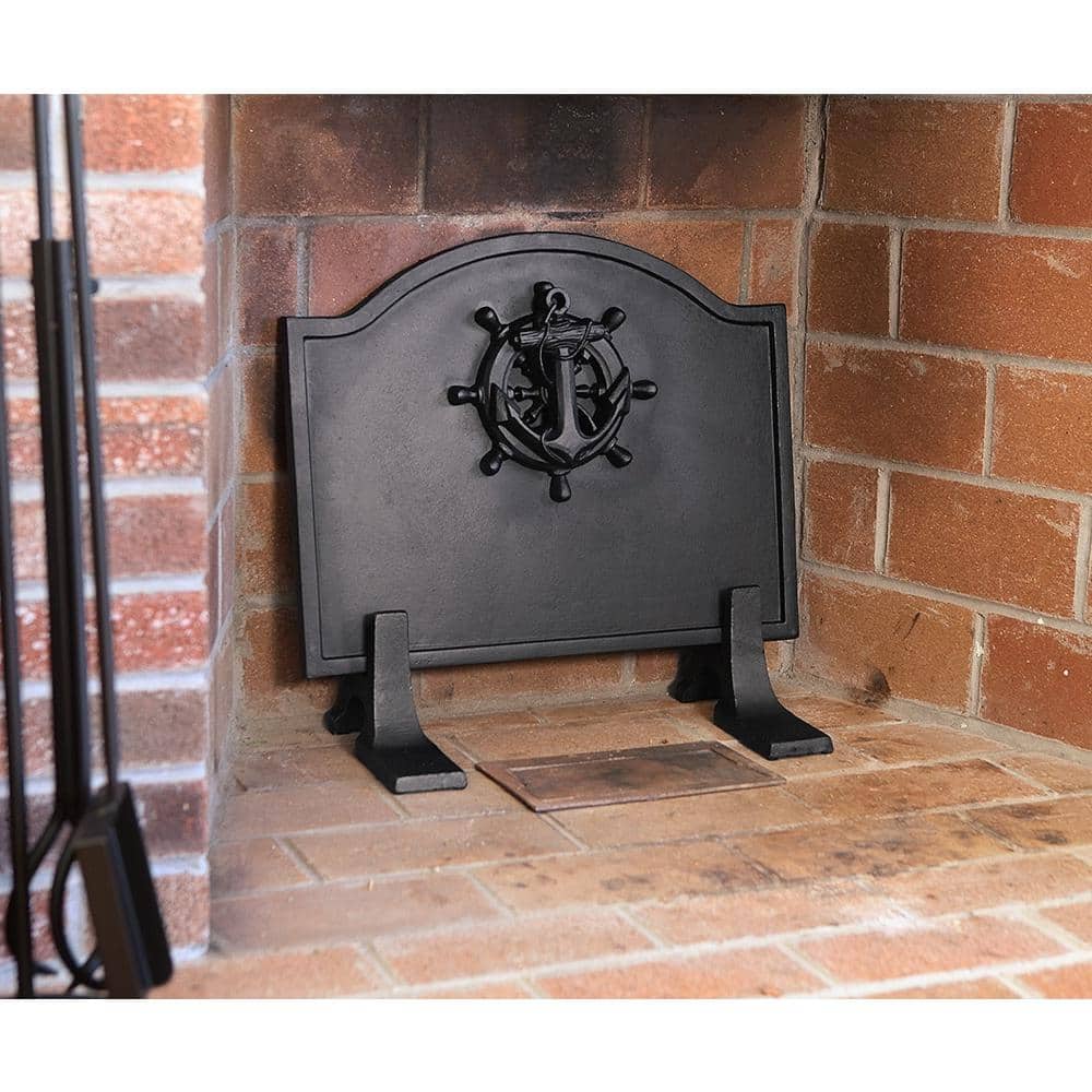 19.5 in. L Black Small Cast Iron Nautical Fireback - Hercitys