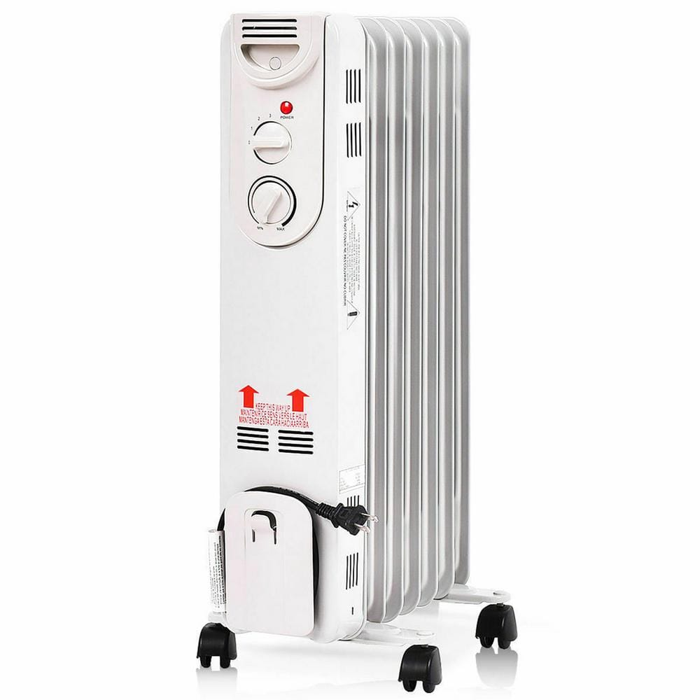 1500-Watt Electric Oil Filled Radiator Space Heater with Adjustable Thermostat Home Office - Hercitys