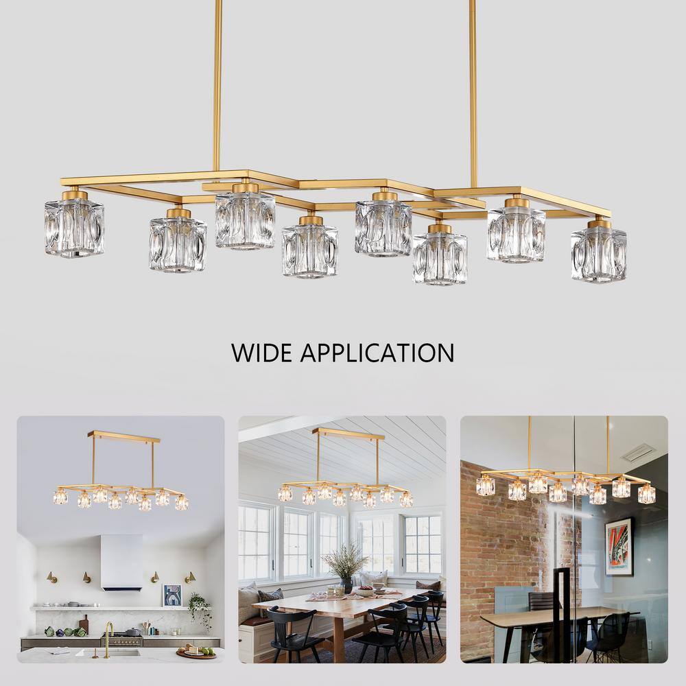 38.4 in. 8-Light Gold Modern Semi-Flush Mount Crystal Chandelier With Crystal Shade and 8-G9 Bulbs Included - Hercitys
