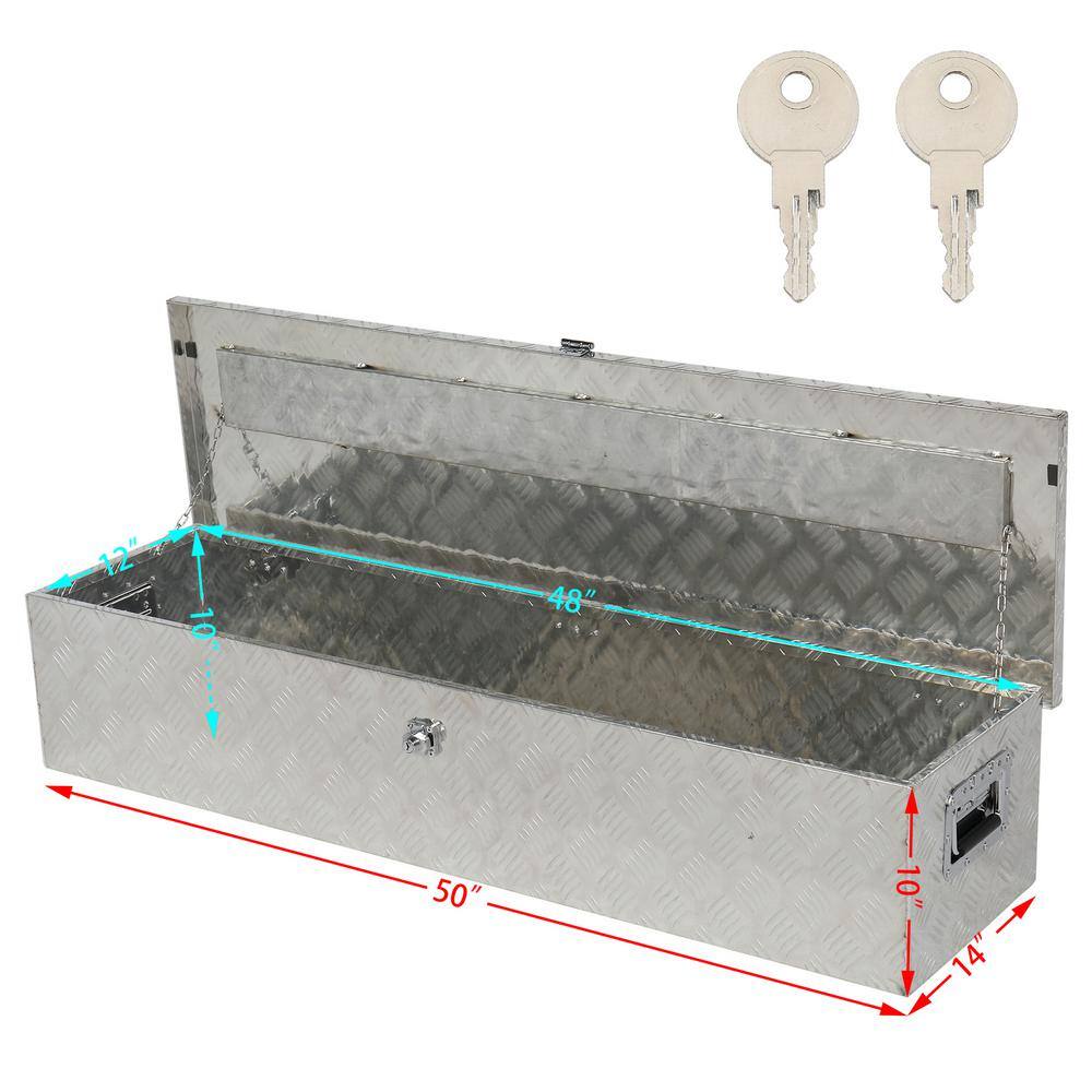 49 in. Silver Diamond Plate Aluminum Underbody Truck Tool Box with Keys - Hercitys