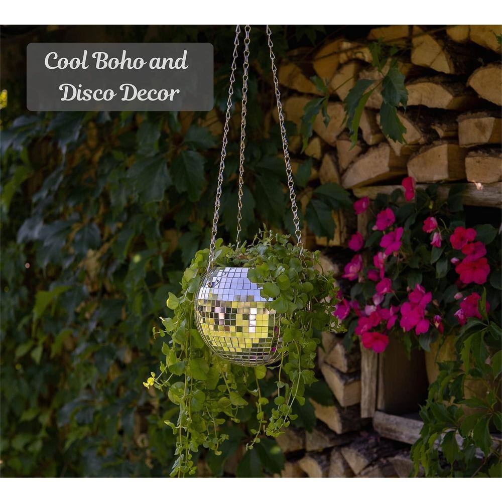 4 in. Dia Silver Plastic and Glass Hanging Basket with Chain and Macrame Rope (1-Pack) - Hercitys