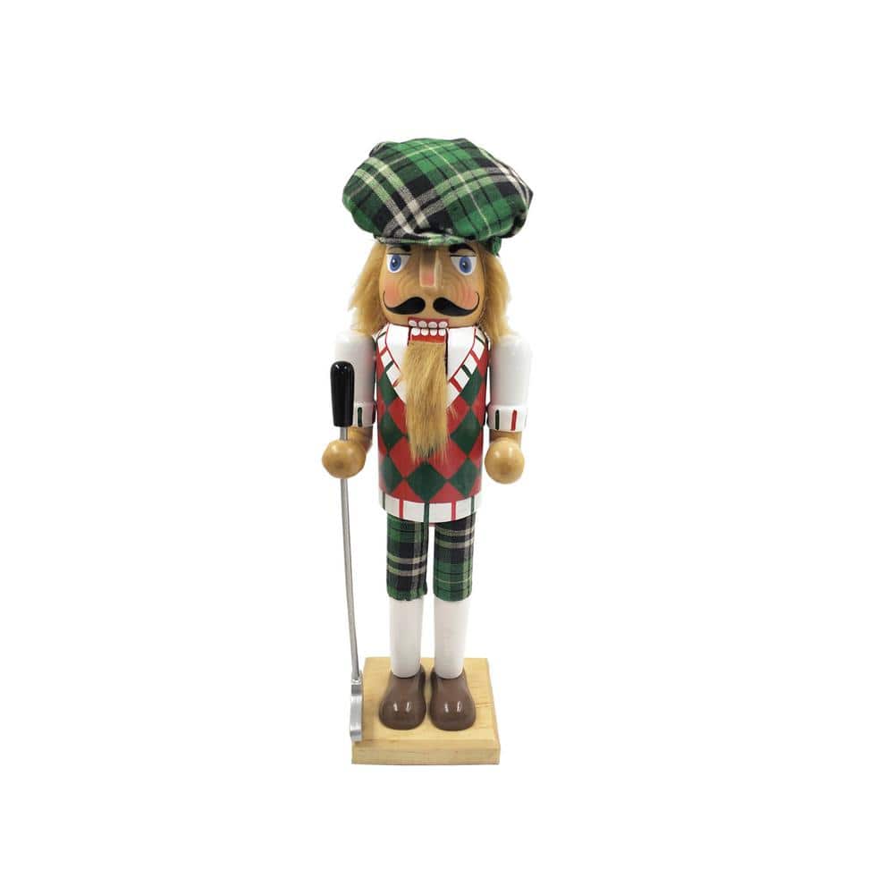 14 in. Green Plaid Golfer Nutcracker - Hercitys