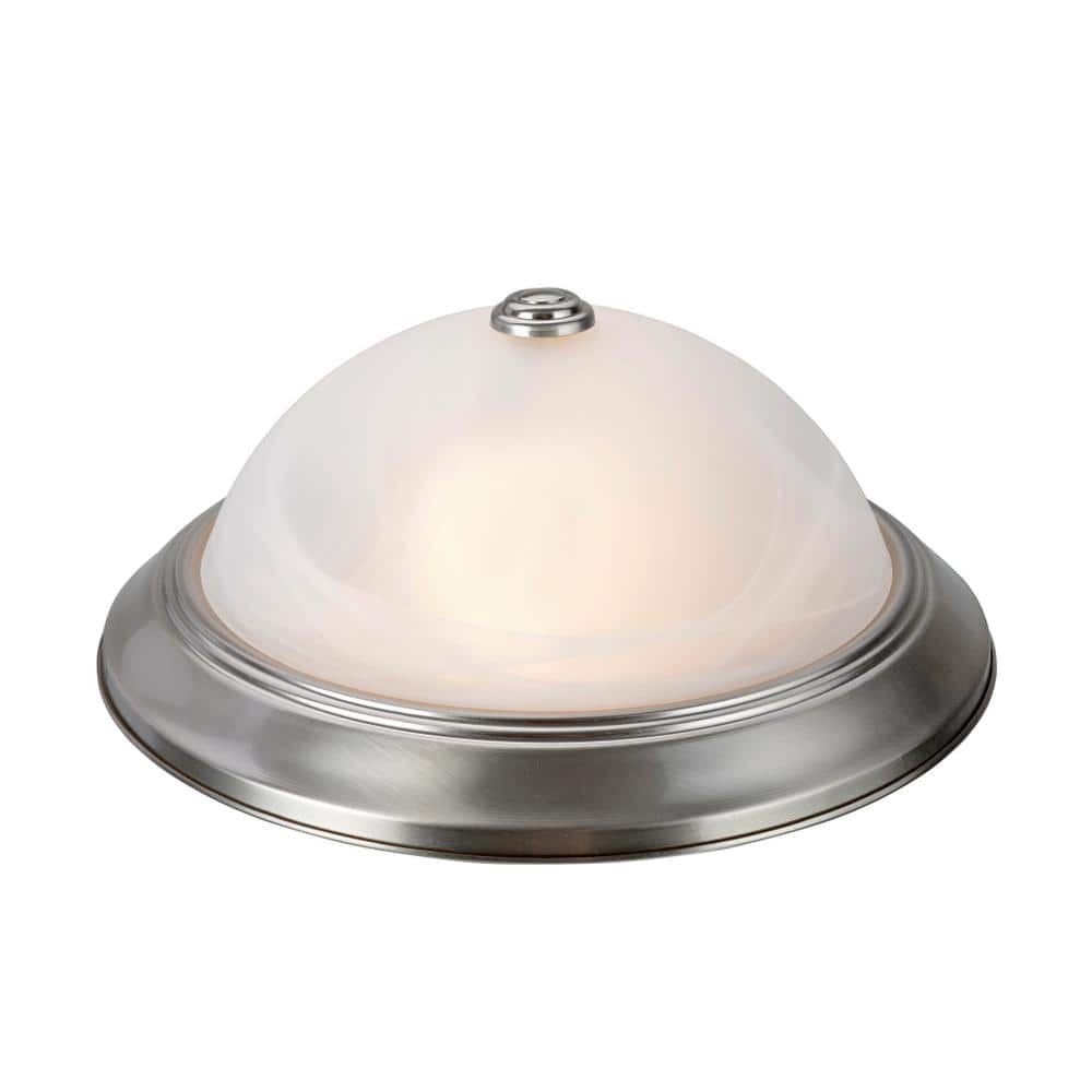 13 in. 2-Light Brushed Nickel Flushmount with White Alabaster Glass Diffuser - Hercitys