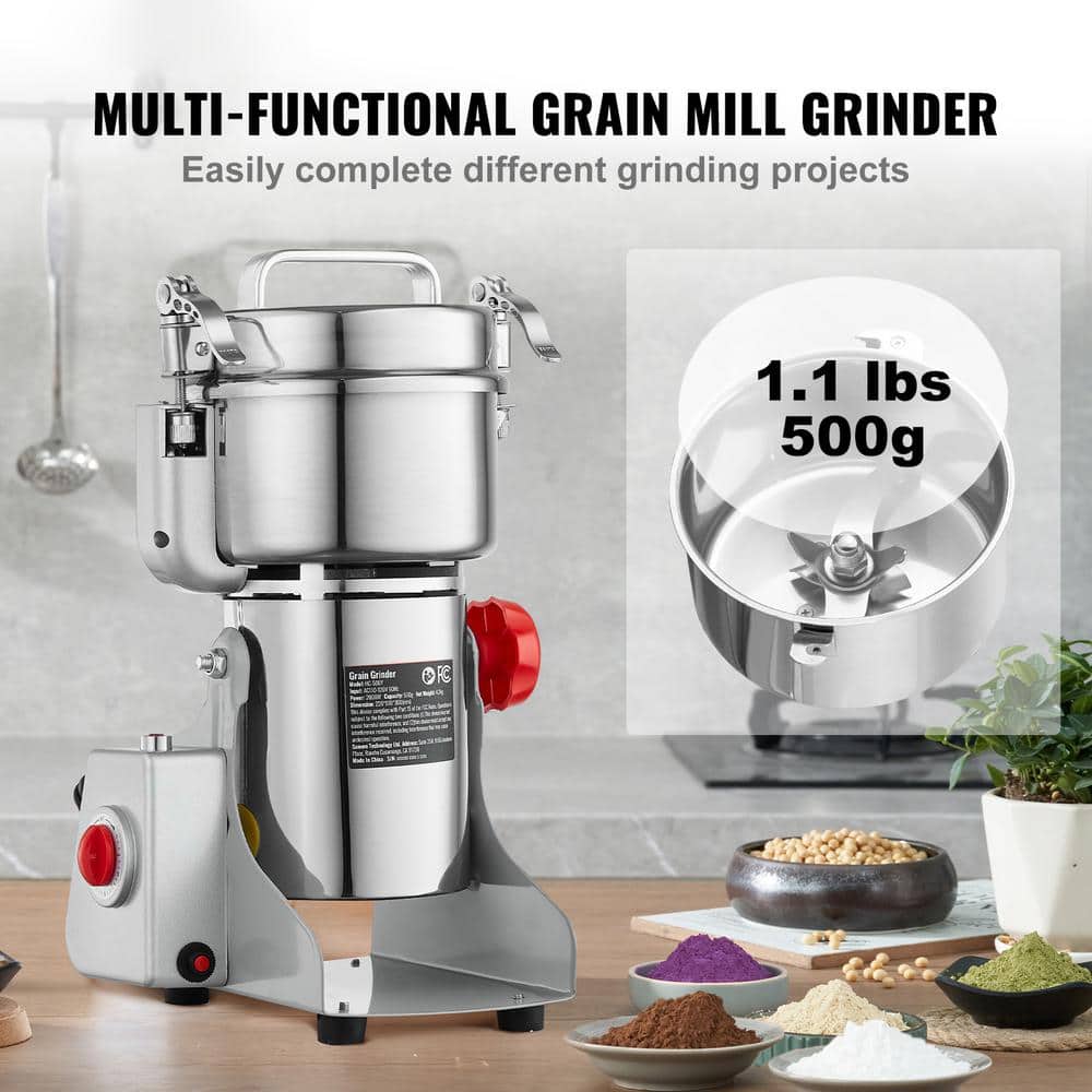 500g Electric Grain Mill Grinder 2000-Watt High Speed, Stainless Steel Pulverizer for Dry Grains Spices Cereals Coffee - Hercitys