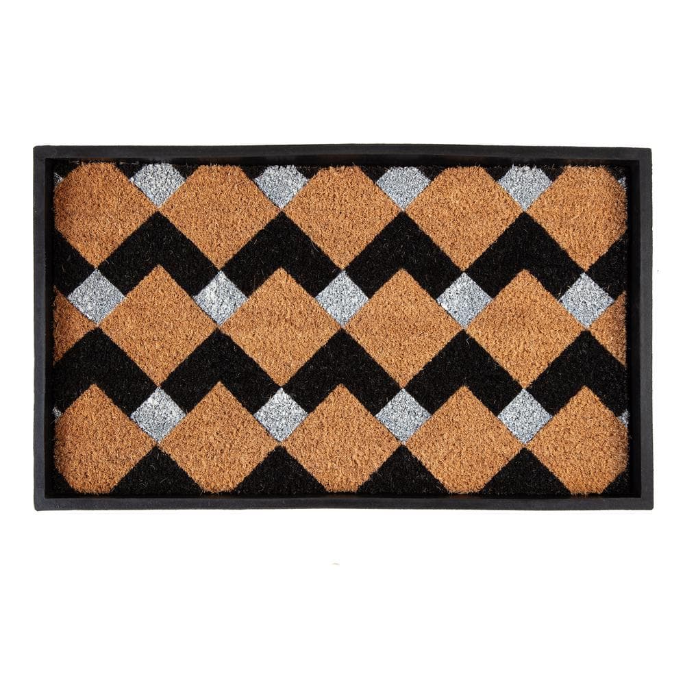 24.5 in. x 14 in. x 1.5 in. Natural & Recycled Rubber Boot Tray with Tan & Black Chevron Coir Insert - Hercitys
