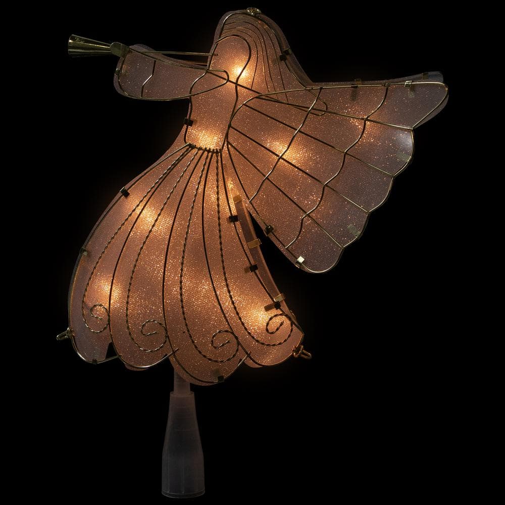 10 in. Gold Angel Tree Topper Warm White Lights - Hercitys