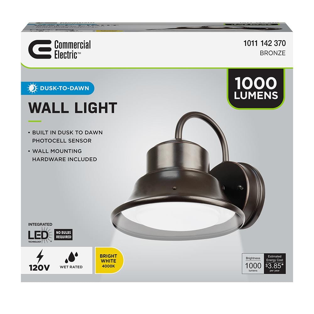1000 Lumen Integrated LED Bronze Dusk to Dawn Bell Wall Light, 4000K - Hercitys
