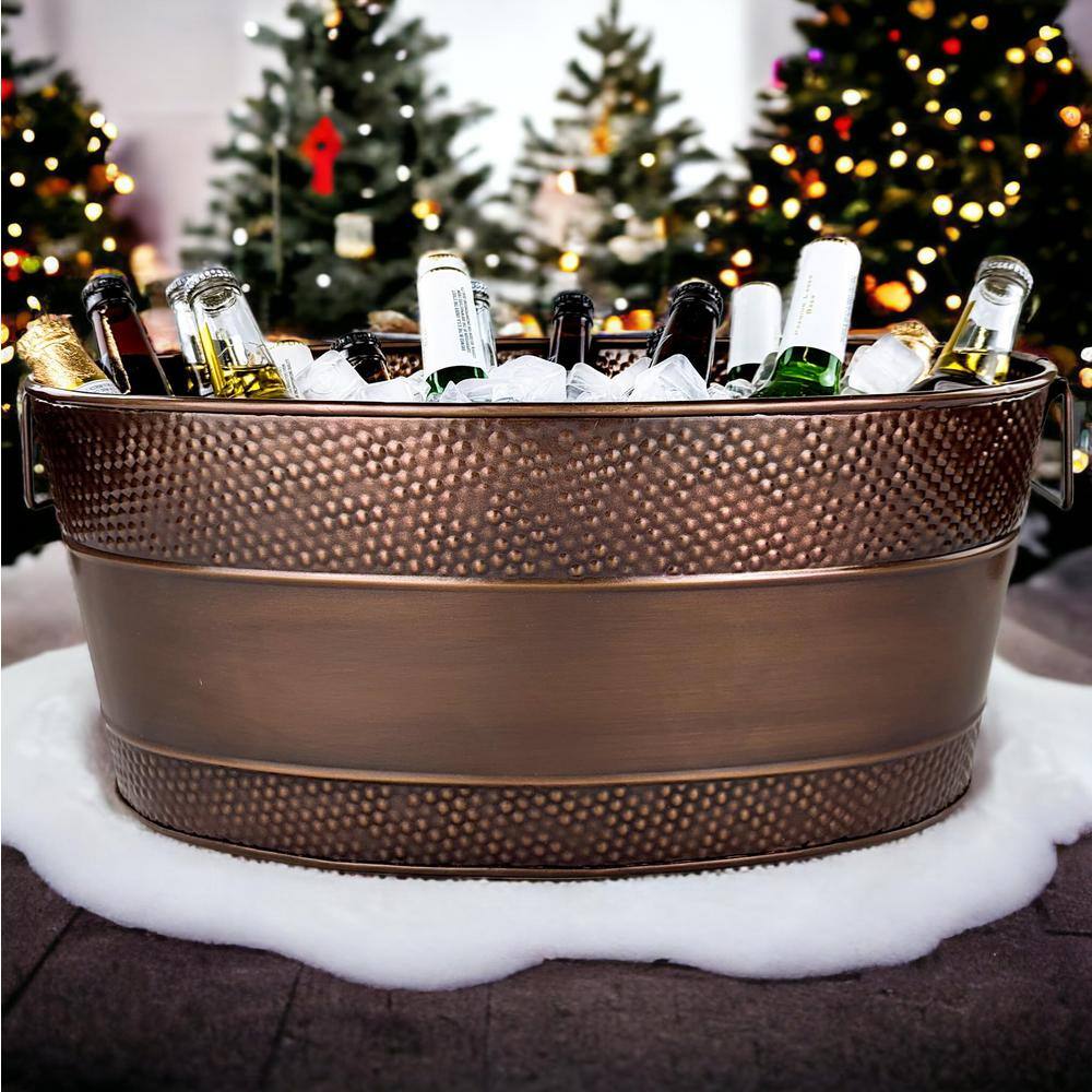 25 qt. Heavy-Duty Galvanized Steel Leak Resistant Large Oval Party Beverage Tub in Copper Easy to Clean with Handles - Hercitys