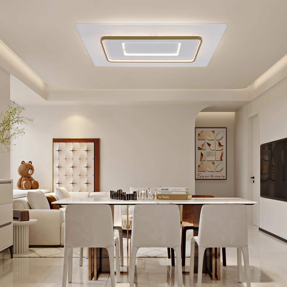 35.43 in. 1-Light White Modern Creative Wave Design Dimmable Selectable LED Flush Mount Ceiling Light with Remote - Hercitys