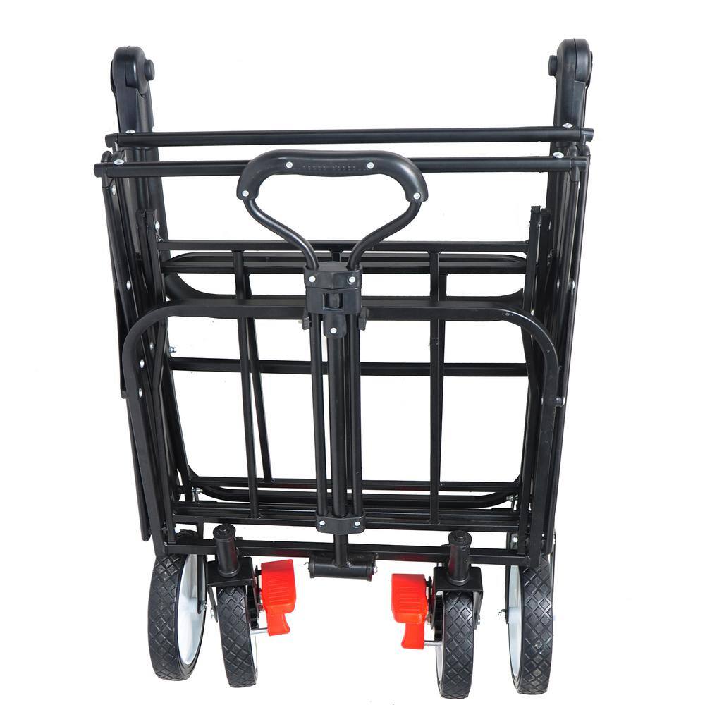 3.6 cu. ft. Blue Steel Folding Garden Cart with Adjustable Handles and Brakes - Hercitys