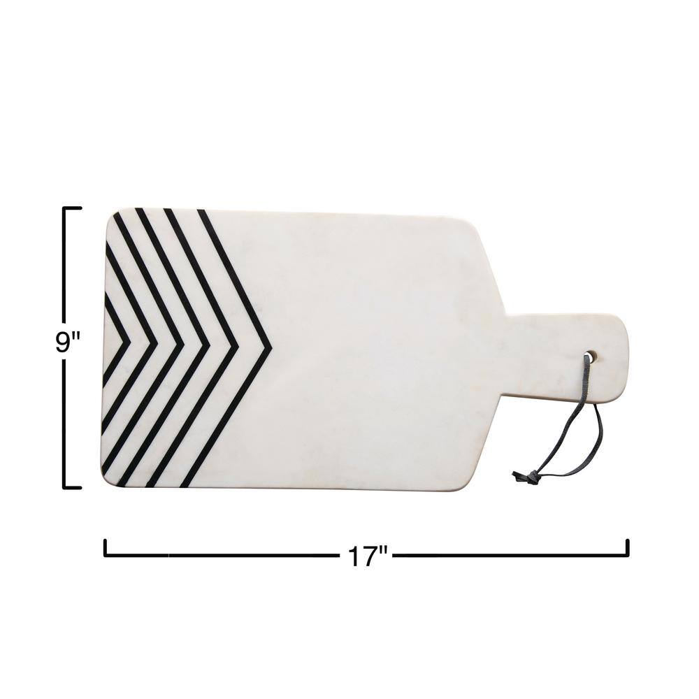 17 in. White and Black Marble Cheese and Cutting Board with Chevron Design - Hercitys