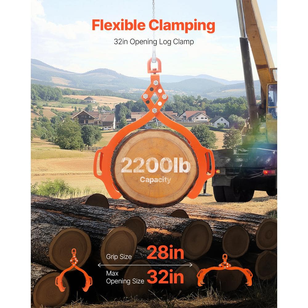 32 in. Log Lifting Tongs, 4-Claw Log Tongs, Heavy Duty Steel Log Grapple, 2200 lbs. Lifting Capacity - Hercitys