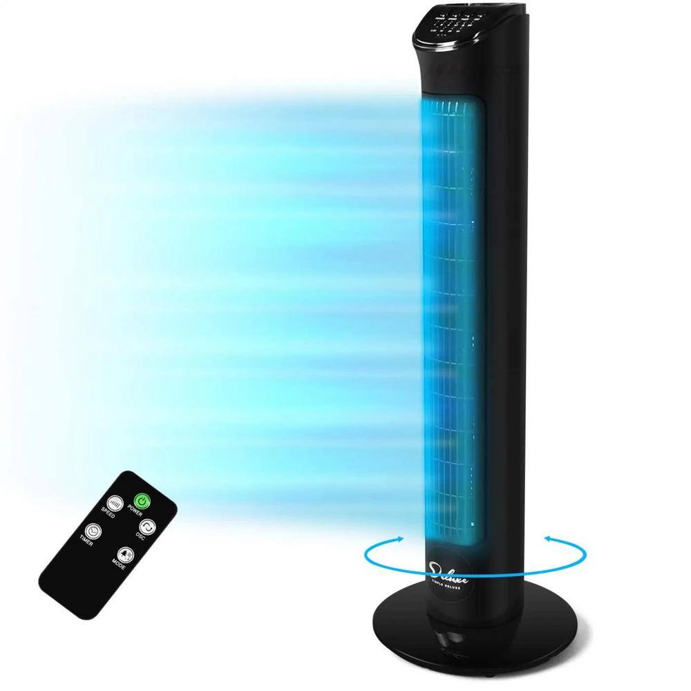 32 in. 3 Fan Speeds Tower Fan in Black Finish Electric Oscillating 3-Modes, 9-Air Flow Settings with Remote Control - Hercitys