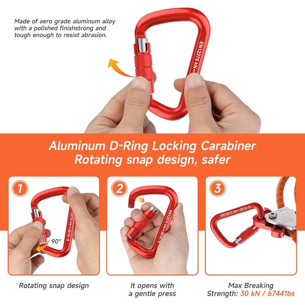 10 ft. Retractable Climbing Lifeline Tree Climbing Rope with Steel Swivel Snap Hook Triple Lock Carabiner Adjuster - Hercitys