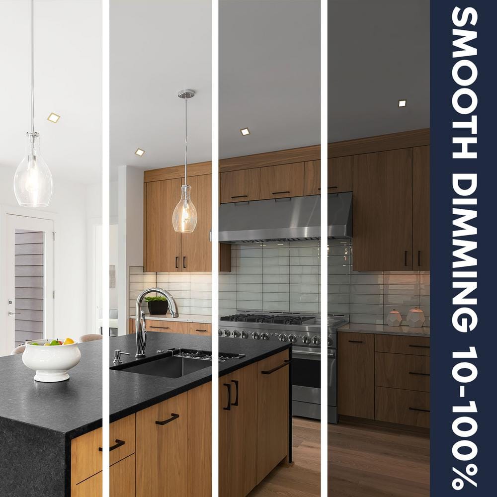 4 in. Square Brass Modern Flush Mount Ceiling Light LED Integrated 10-Watt 600LM 5CCT 2700K-5000K Dimmable (4-Pack) - Hercitys