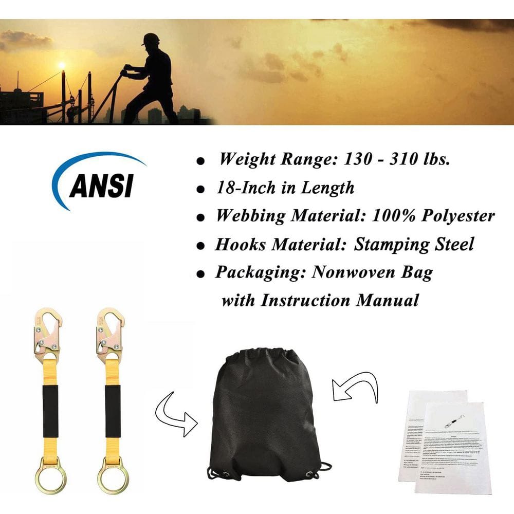 18 in. D-Ring Extender Fall Protection with Snap Hook and O Ring ANSI Compliant 2-Pack - Hercitys