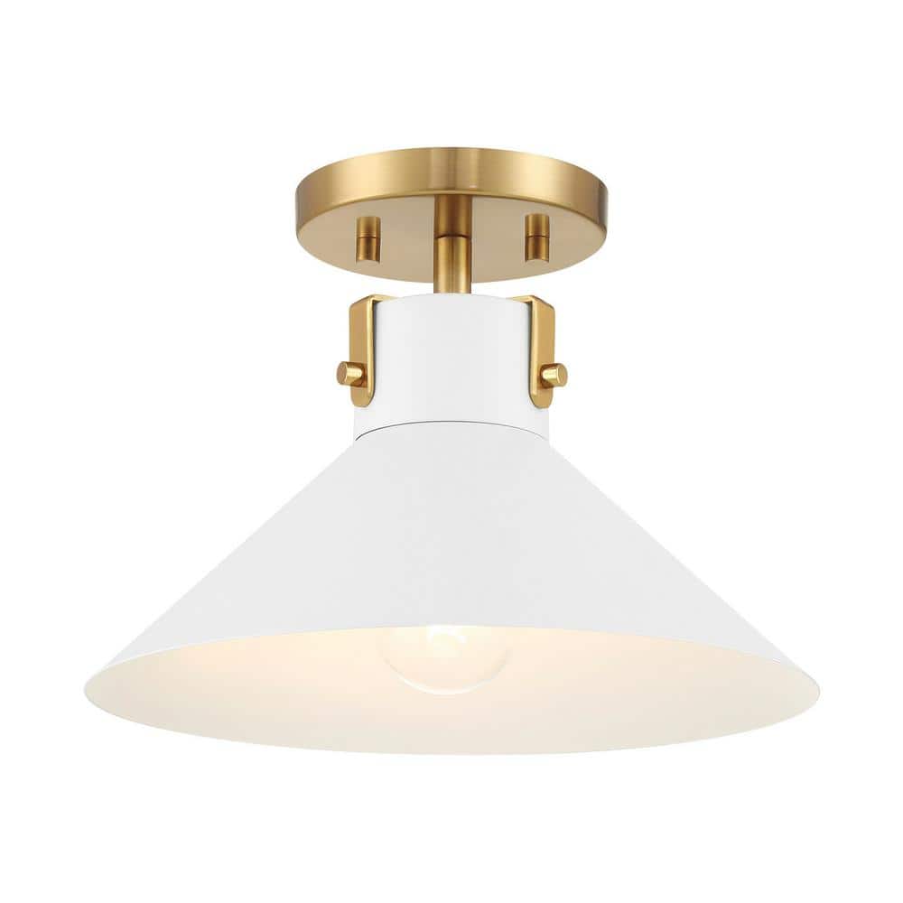 11.5 in. W x 8 in. H 1-Light White and Natural Brass Contemporary Semi-Flush Mount - Hercitys