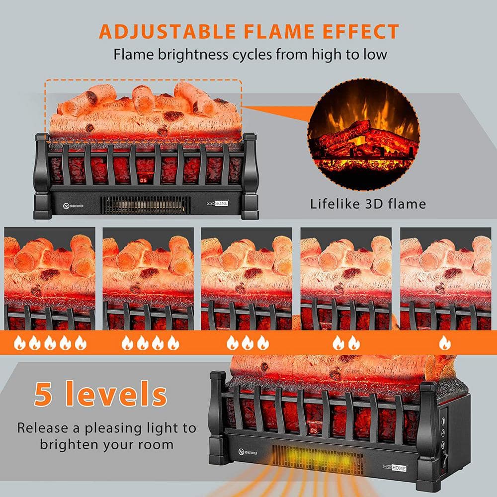 19.7 in. 110-Volt Freestanding Electric Fireplace with Glowing Ember Bed and Remote Controller in Black - Hercitys