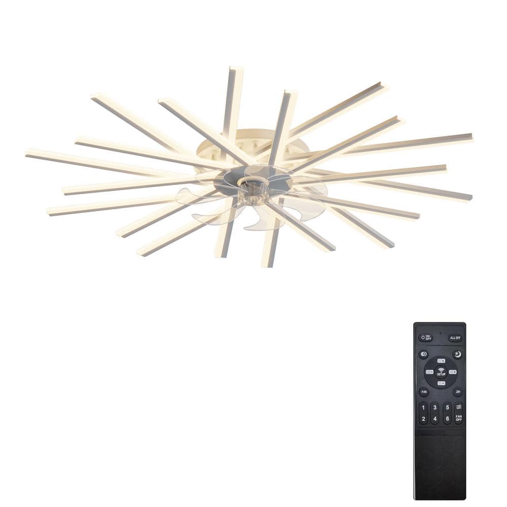 45 in. 120-Watt Modern Dimmable White Integrated LED Flush Mount with White Acrylic Shade with Remote Control - Hercitys