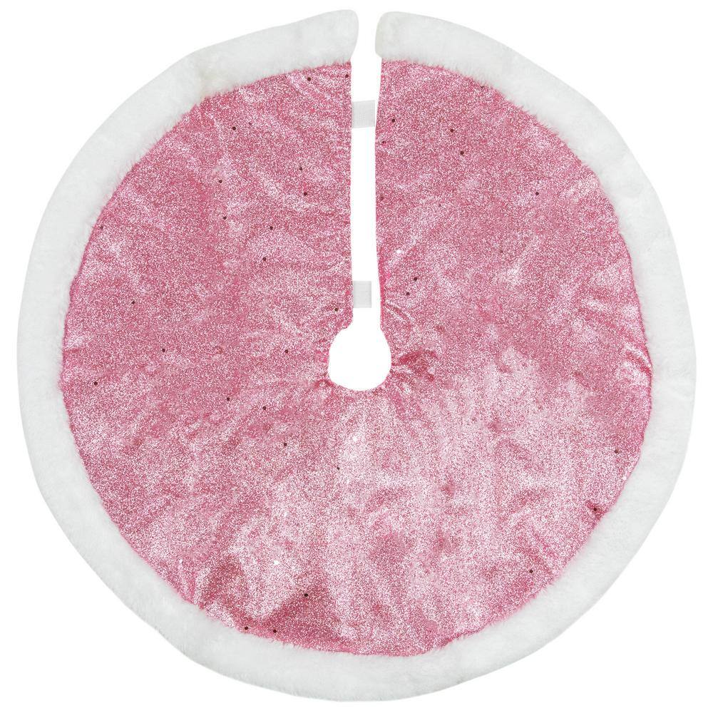 20 in. Pink Glittered Mini Christmas Tree Skirt with Faux Fur Trim - Hercitys