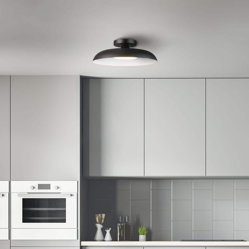 12.5 in. 21-Watt Modern Matte Black Integrated LED Flush Mount Ceiling Light with Black Metal Shade - Hercitys