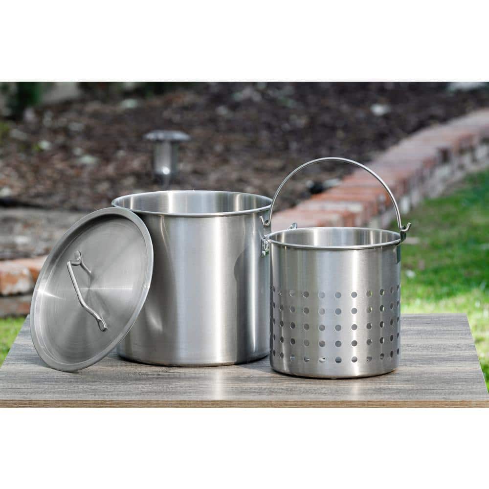 21 qt. Stainless Steel Stock Pot with Strainer Basket and Lid - Hercitys