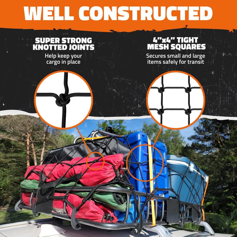 36 in. x 39 in. Heavy-Duty Bungee Cargo Net – Stretches to 80 in. x 75 in. - Hercitys