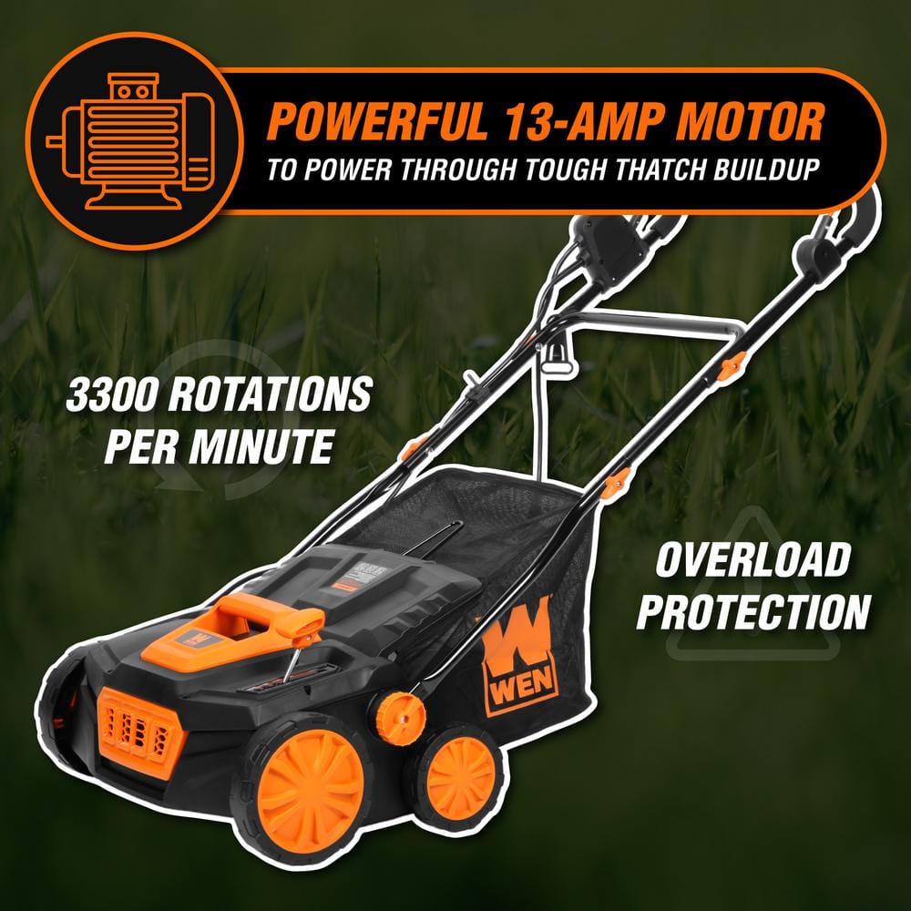 15 in. 13 Amp 2-in-1 Electric Dethatcher and Scarifier with Collection Bag - Hercitys