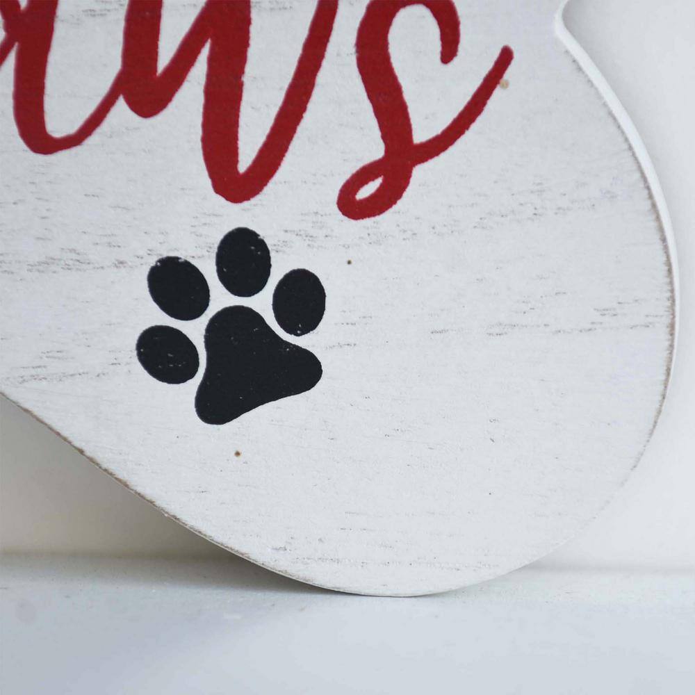 5.25 in. Wood This House Believes in Santa Paws Dog Bone Shaped Christmas Tabletop Sign - Hercitys