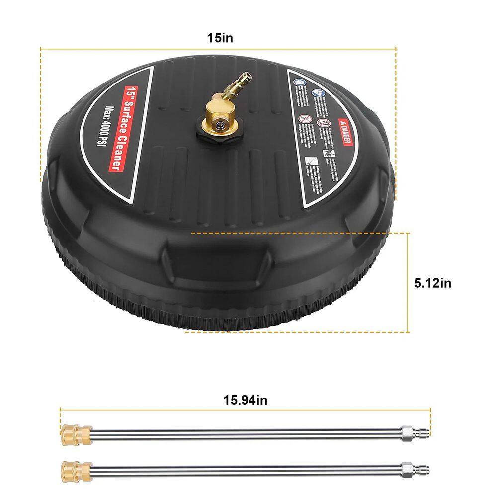 15 in. 4000 PSI Disc Power High Pressure Washer Surface Cleaner, Flat Washer Broom with Replacement Nozzles Included - Hercitys
