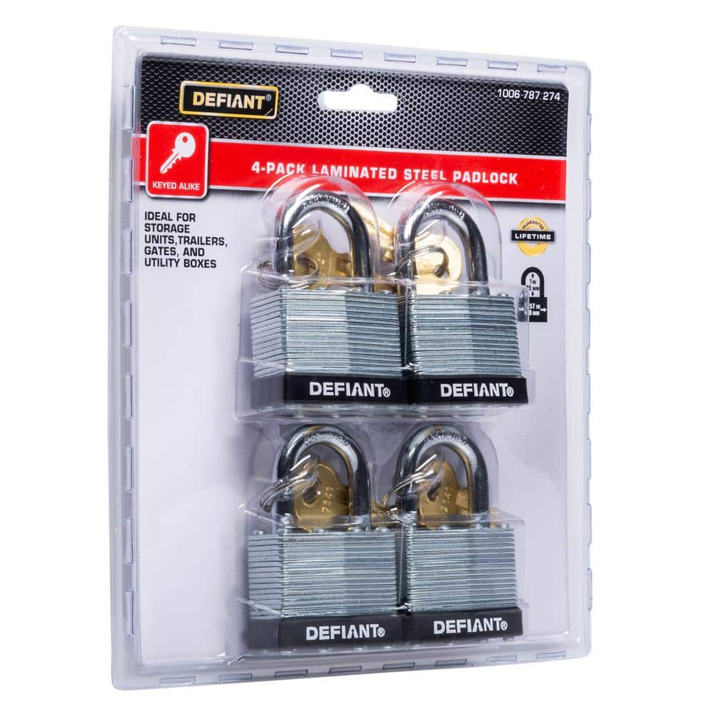 40 mm 1 in. 4-Pack Laminated Steel Shackle Keyed Padlocks (Includes 4 Keys) - Hercitys