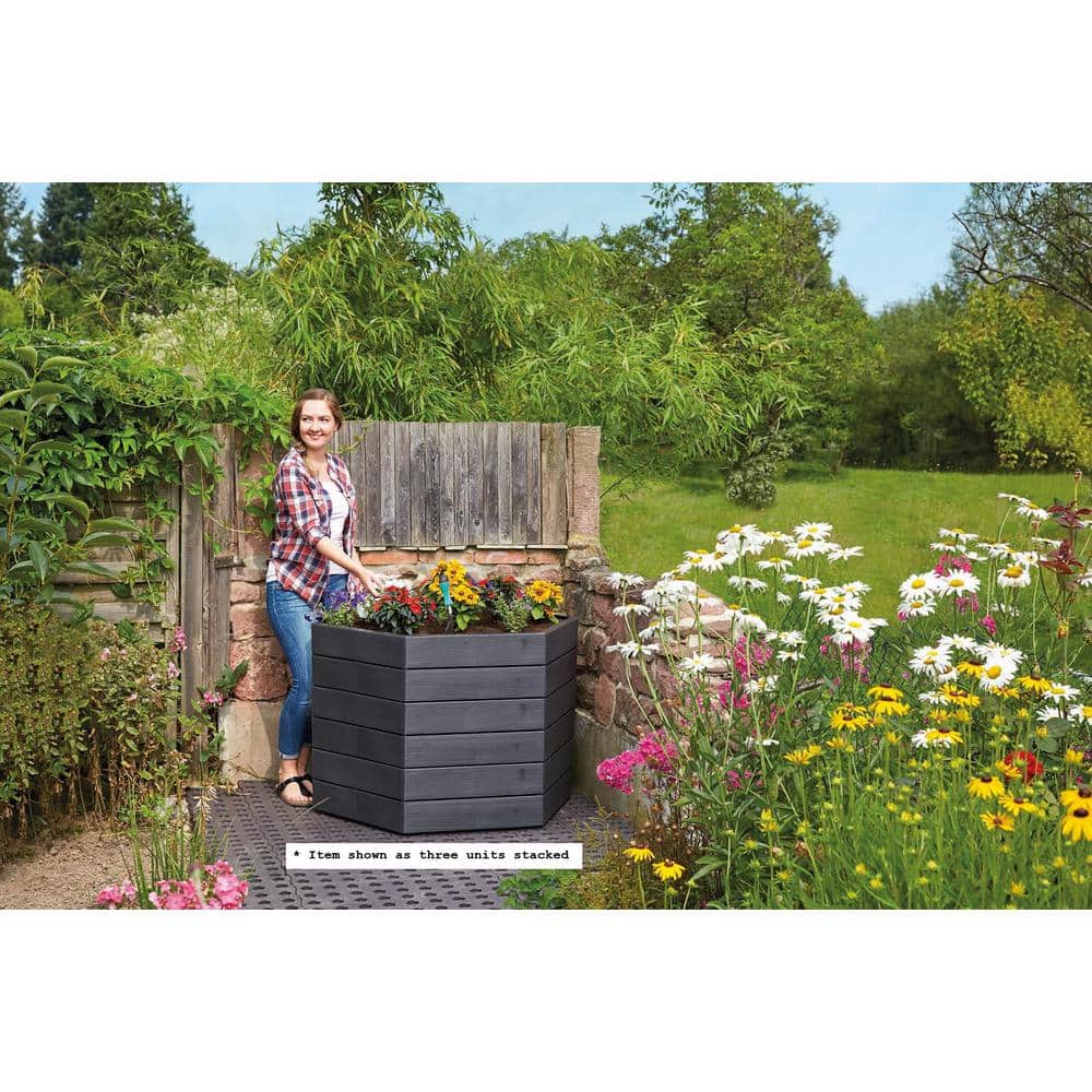 43.5 in. W x 43.5 in. L x 10 in. H Anthracite Hexagonal Plastic Modular Raised Bed - Hercitys