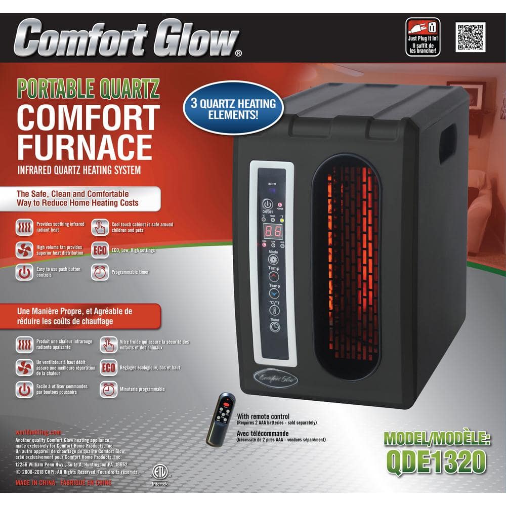 1500-Watt 3-Elements Black Compact Electric Quartz Infrared Heater with Remote Control, Timer and ECO Efficiency Setting - Hercitys