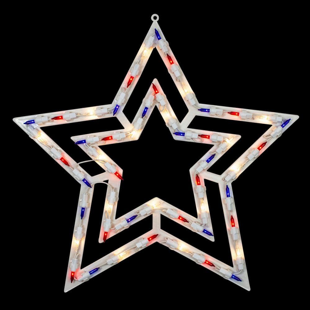 17 in. Lighted Red White and Blue Patriotic Star Window Silhouette Decoration - Hercitys