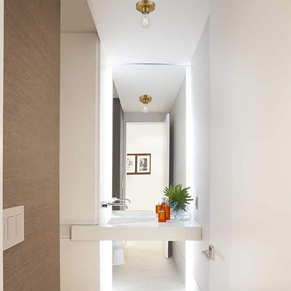 5 in. 1-Light Gold Flush Mount with No Bulbs Included - Hercitys