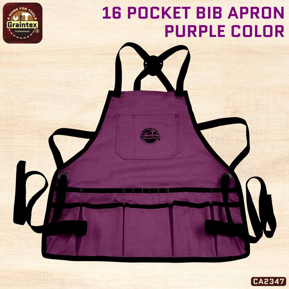 16-Pocket Rip-Stop Canvas Purple Bib Apron - Hercitys