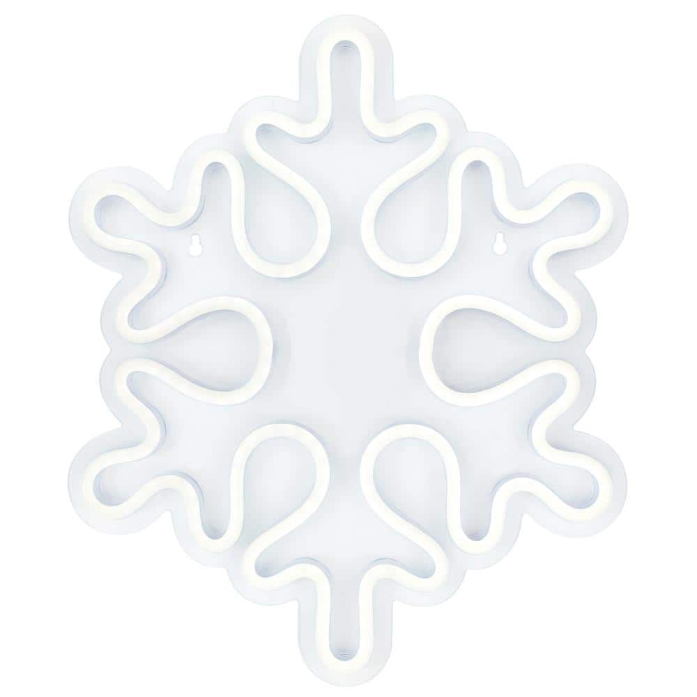 15 in. White LED Lighted Neon Style Snowflake Christmas Window Silhouette - Hercitys